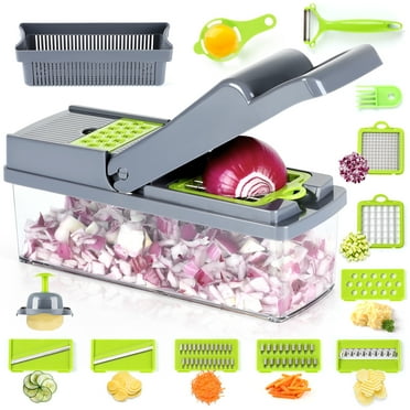 Vesteel 14 in 1 Vegetable Chopper, Multifunctional Food Chopper Vegetable Fruit Cutter Dicer Slicer with 8 Blades, Onion Chopper with Container & Drain Basket