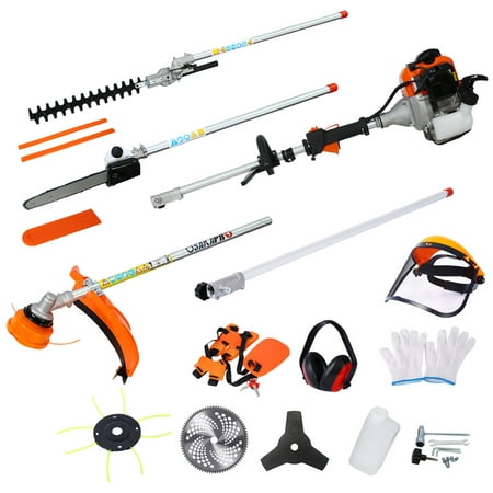

10 in 1 Trimming Tool Multi-Functional 52CC 2-Cycle Garden Tool System with Gas Pole Saw Hedge Trimmer Grass Trimmer and Brush Cutter EPA Compliant for Lawn Care Orange