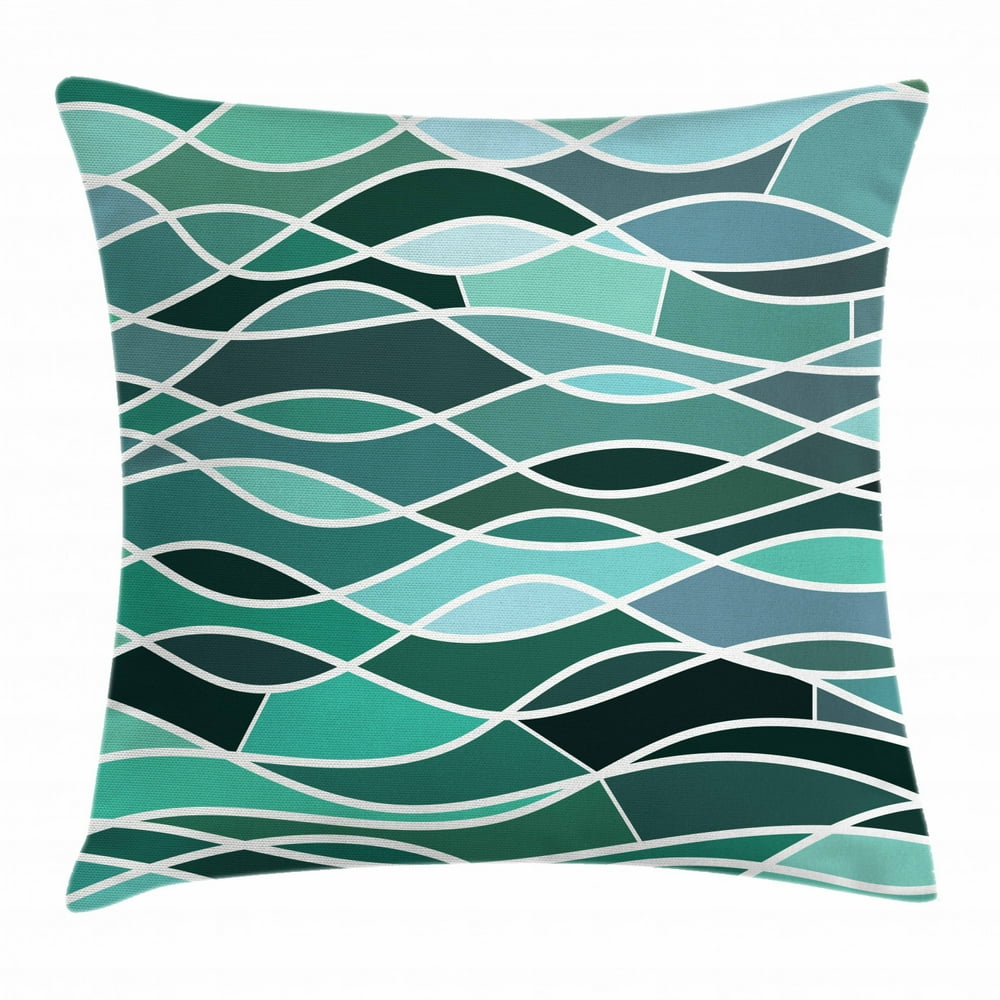 Seafoam Throw Pillow Cushion Cover, Stained Glass Pattern with Wavy