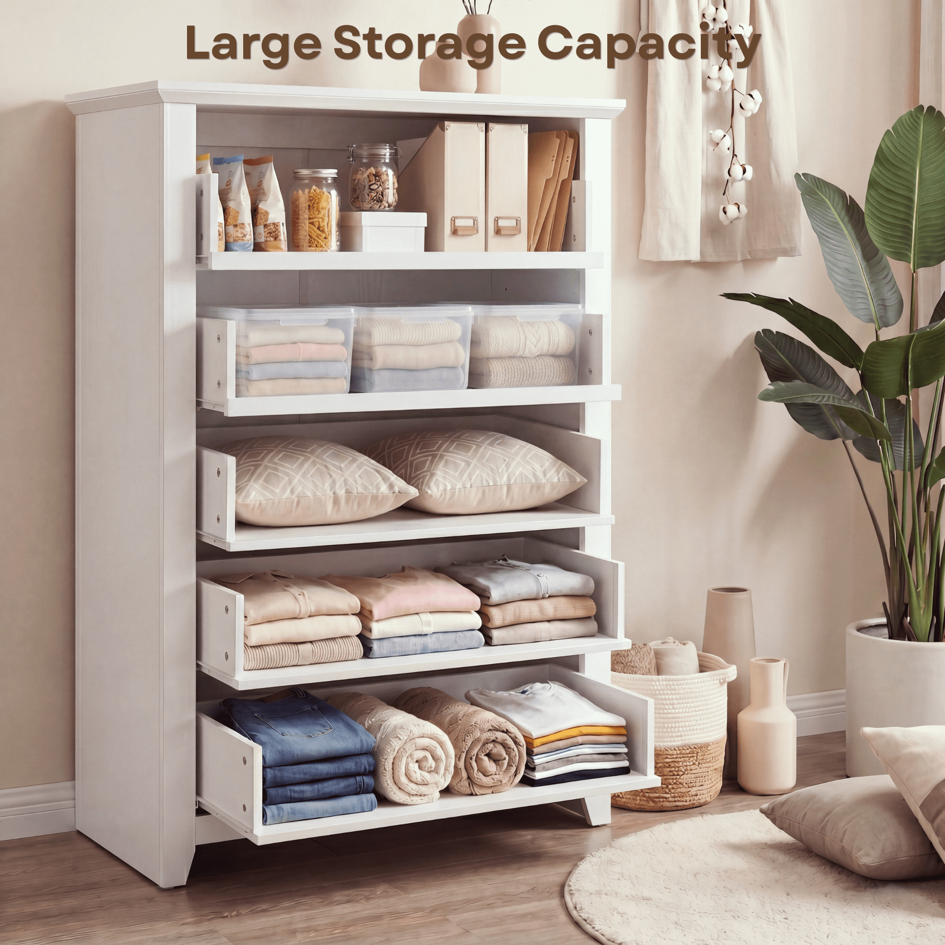 TrumanPick White Dresser for Bedroom with 5 Drawers 47" Tall Chest of Drawers Wooden Dressers for Living Room Closet 31"D x 17"W