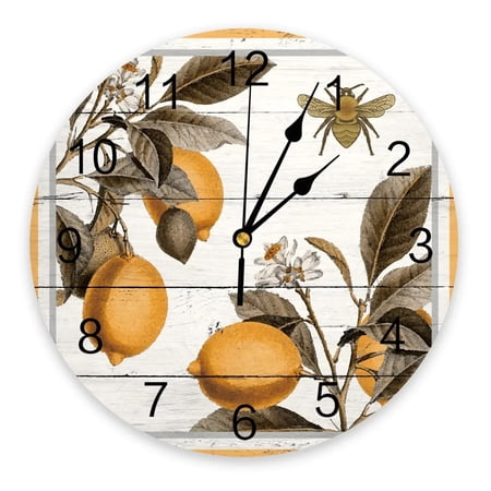 Lemon Bee Retro Leaves Wall Clock For Home Decoration Living Room Quartz Needle Hanging Watch Modern Kitchen Clock(12 Inch)