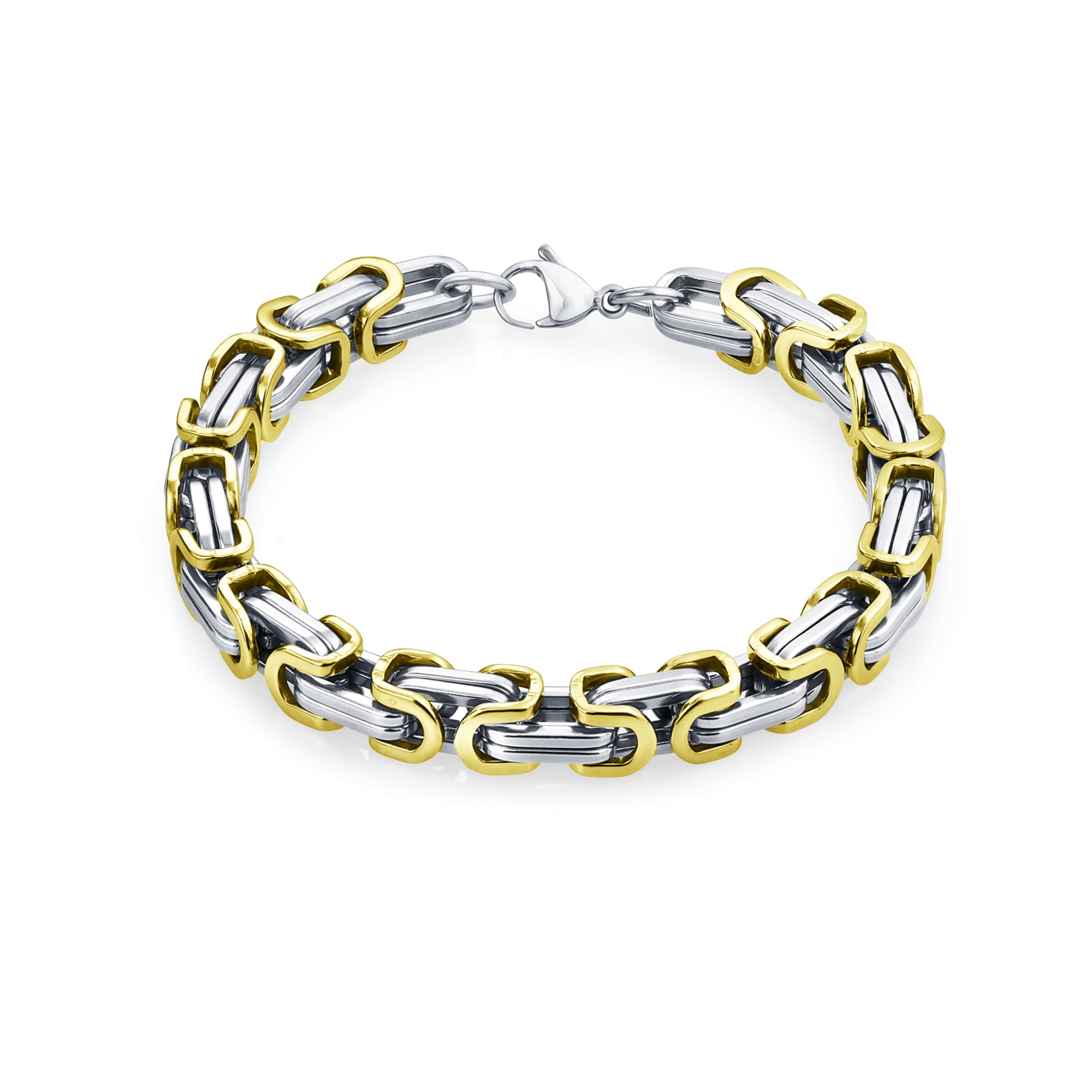 Two Tone Black Yellow 34 inch Wide Double Link Design Unisex Stainless Steel Motorcycle Chain Bracelet