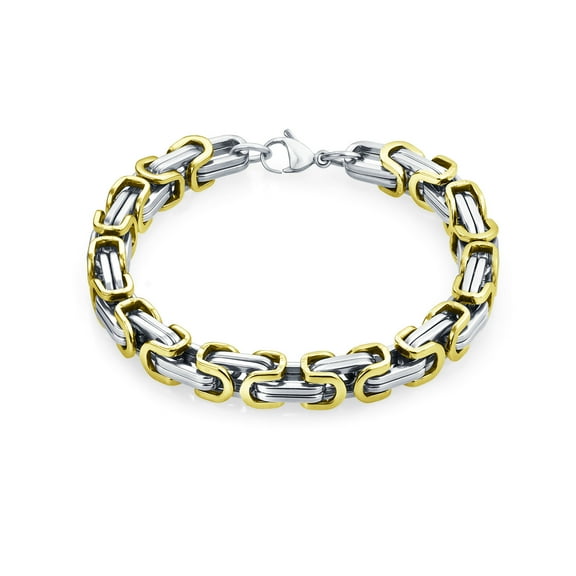Bling Jewelry Mens Biker Byzantine Chain Link Bracelet Black Silver Gold
