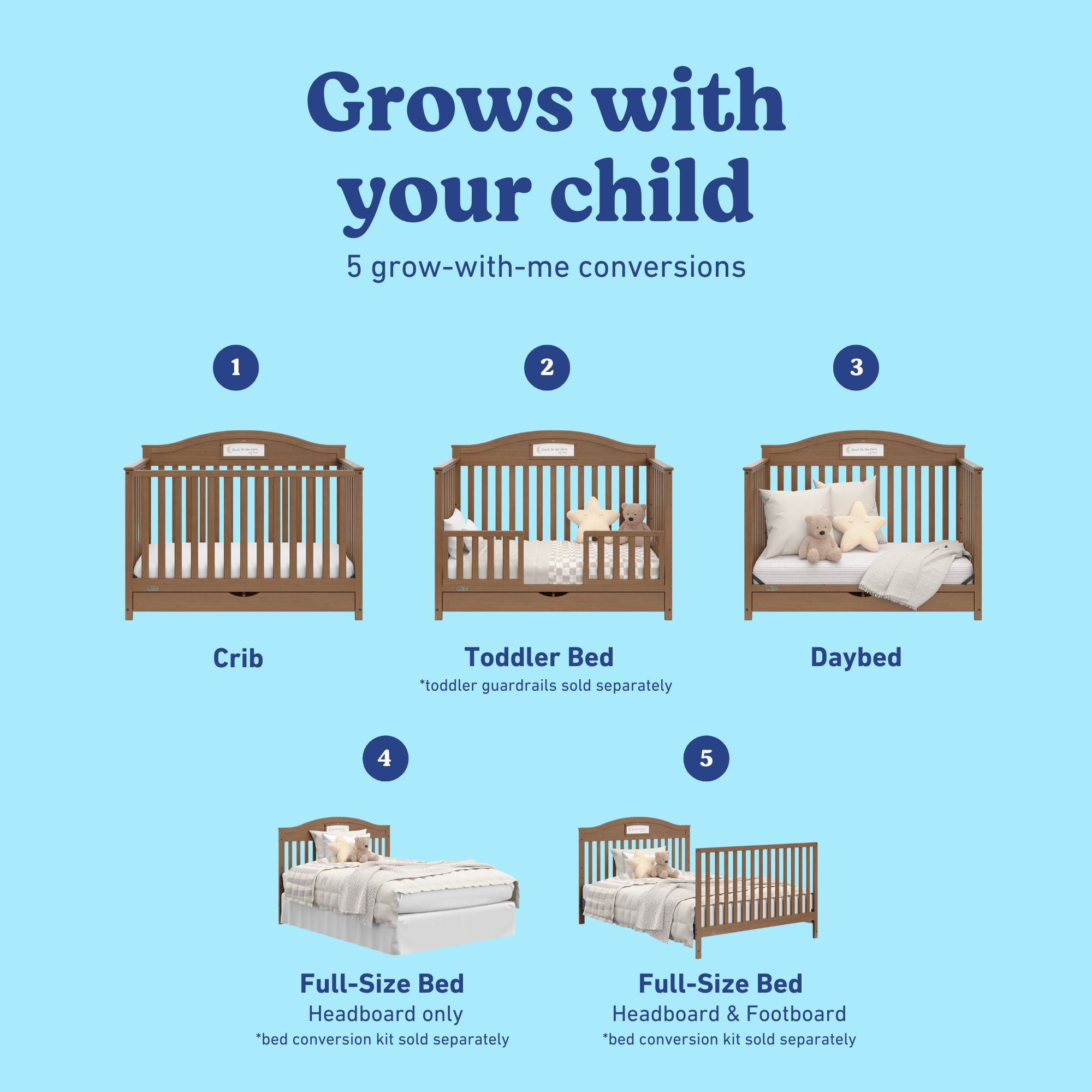 Graco Story 5-in-1 Convertible Baby Crib, Hazelnut