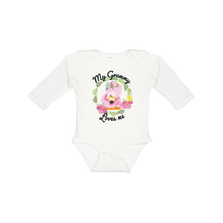 

Inktastic Baby Flamingo My Grammy Loves Me with Flower Wreath Gift Baby Boy or Baby Girl Long Sleeve Bodysuit