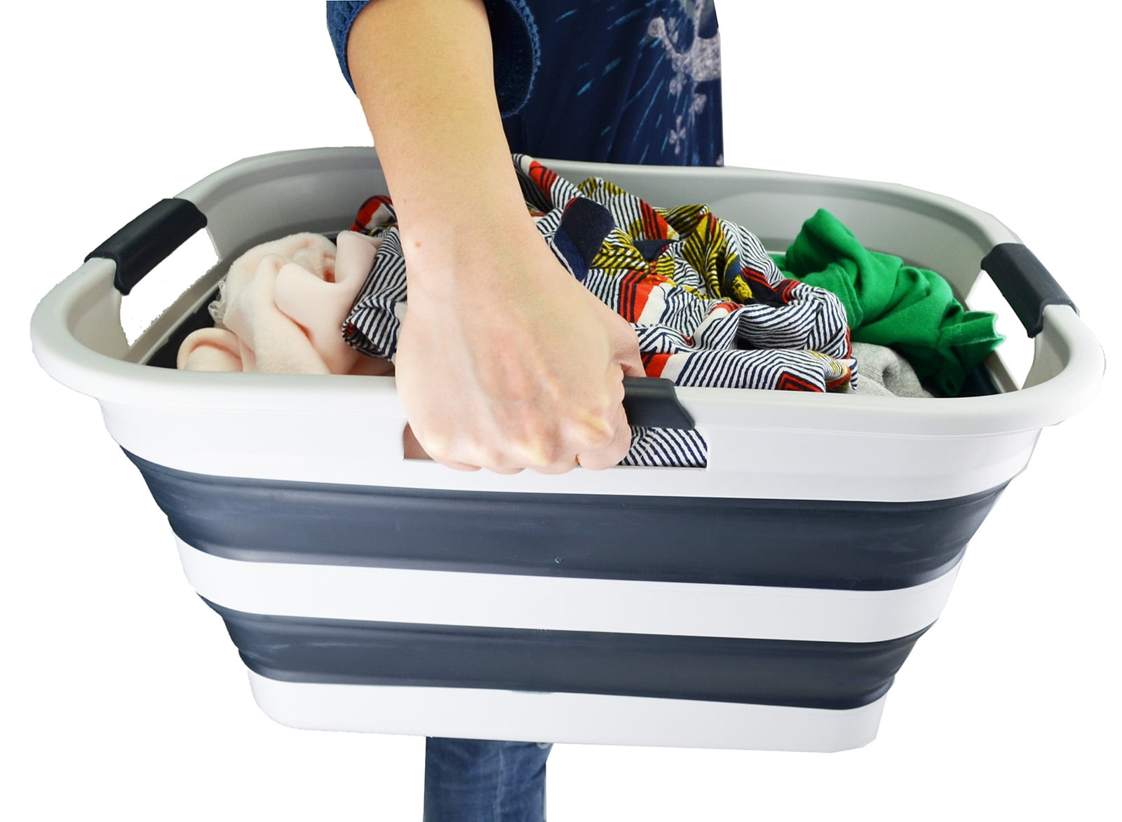SAMMART 30L(8 gallon) Collapsible Plastic Laundry Basket-Foldable Pop Up Storage Container/Organizer-Portable Washing Tub-Water capacity: 24L(6.3 gallon)