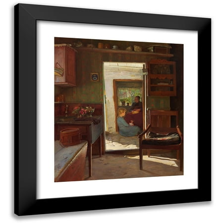 Gustav Vermehren 12x14 Black Modern Framed Museum Art Print Titled - A Little Girl and Her Grandmother in a Doorway (1916)