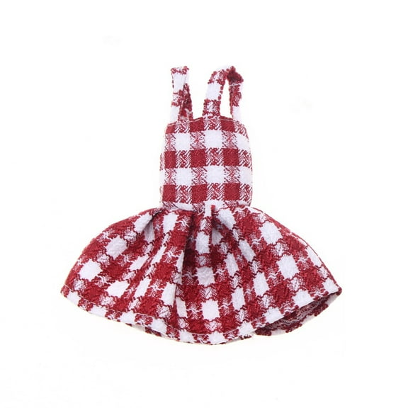 HONMEET Doll Outfit Christmas Suspender Skirt Red Plaid Checkered Dress Miniature Holiday Decor Festive Winter Party Costume