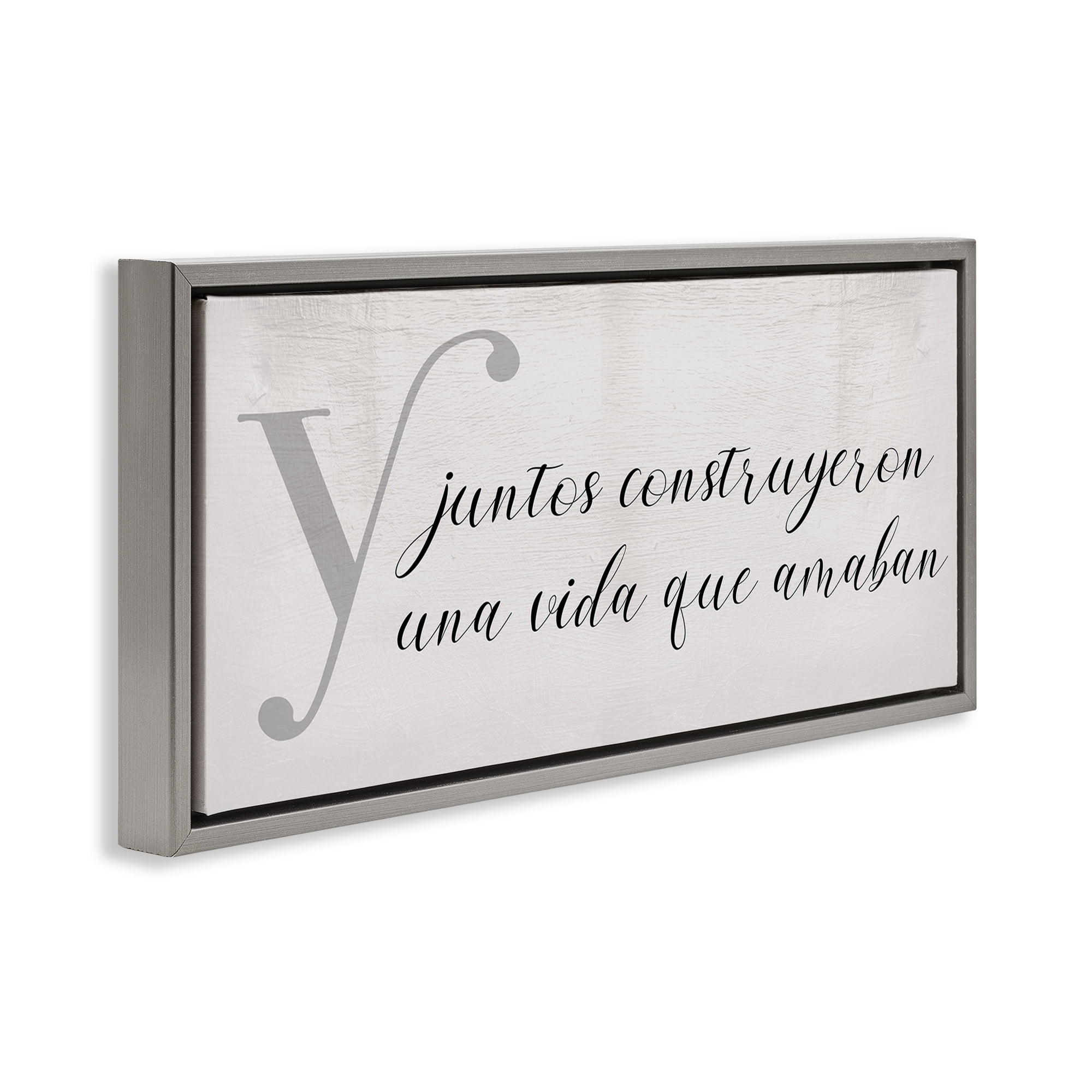 Stupell Industries Juntos Construyeron una Vida Inspirational Quotes & Sayings Painting Gray Floater Framed Art Print Wall Art, 25 x 11