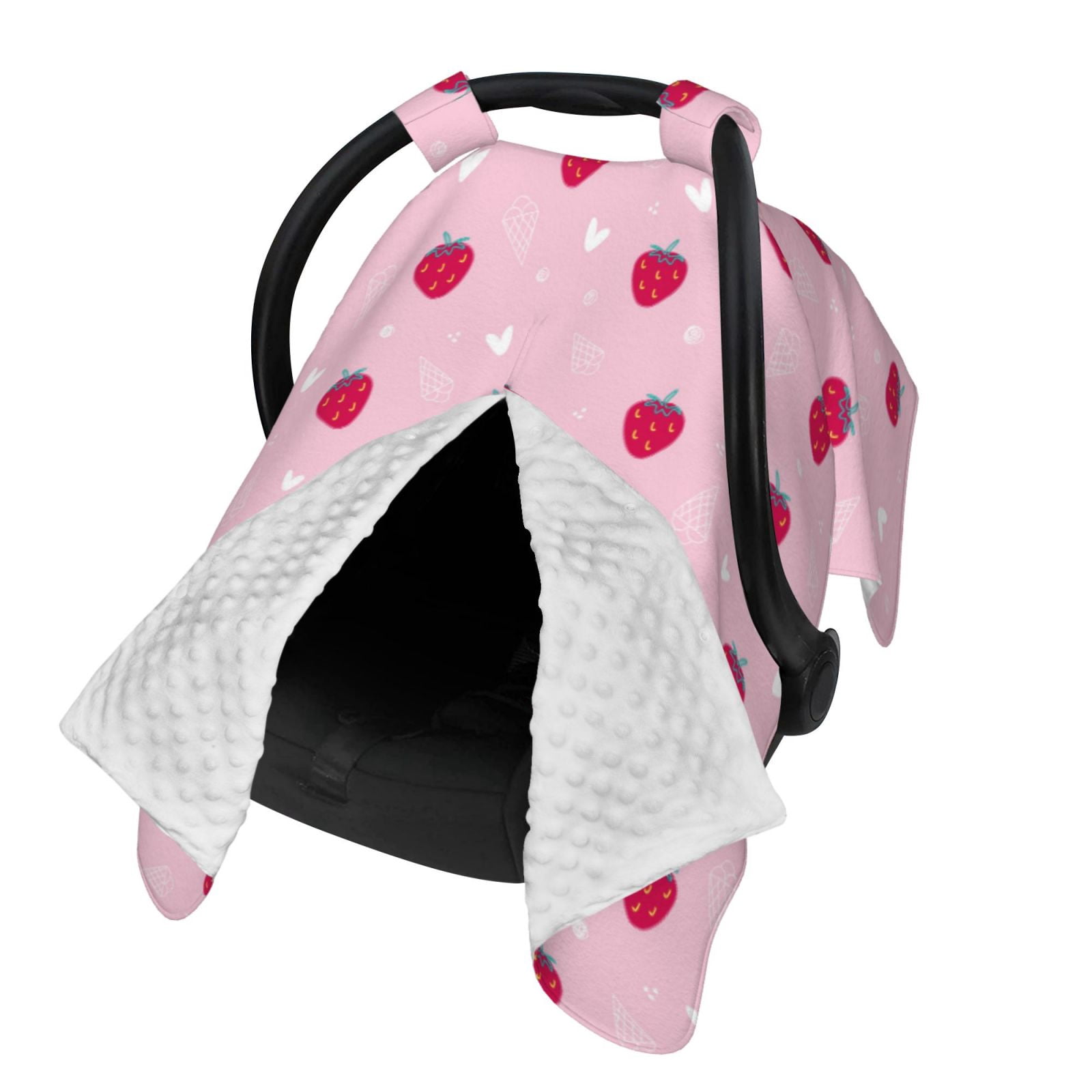 Naloa Strawberry And Heart Baby Car Seat Cover, Breathable Baby Carrier Cover, Multiuse Baby Carrier Cover & Nursing Breastfeeding Cover
