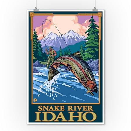 Snake River, Idaho -Fly Fishing Scene - Lantern Press Artwork (9x12 Art Print, Wall Decor Travel