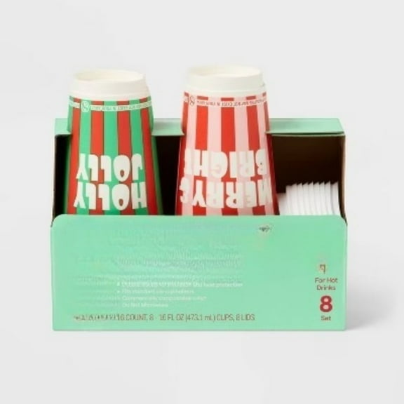 Holiday Disposable Drinkware Hot Cup - Brights Stripe - 16oz/8ct - up&up