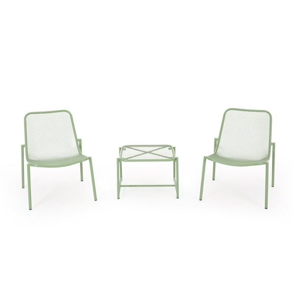 GDF Studio Douglas Outdoor Modern Metal 3 Piece Chat Set, Matte Green