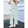 thumbnail image 5 of Womens Striped 2 Piece Set Short Sleeve T Shirts Wide Leg Pants Matching Lounge Sets with Pockets Light Green XL, 5 of 8