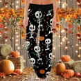 thumbnail image 2 of HXWCHs Women's Halloween Themed Printed Wide Leg Pants High Waist Comfortable Drawstring Sleepwear for Fall and Spring Seasons XXL Blue, 2 of 5