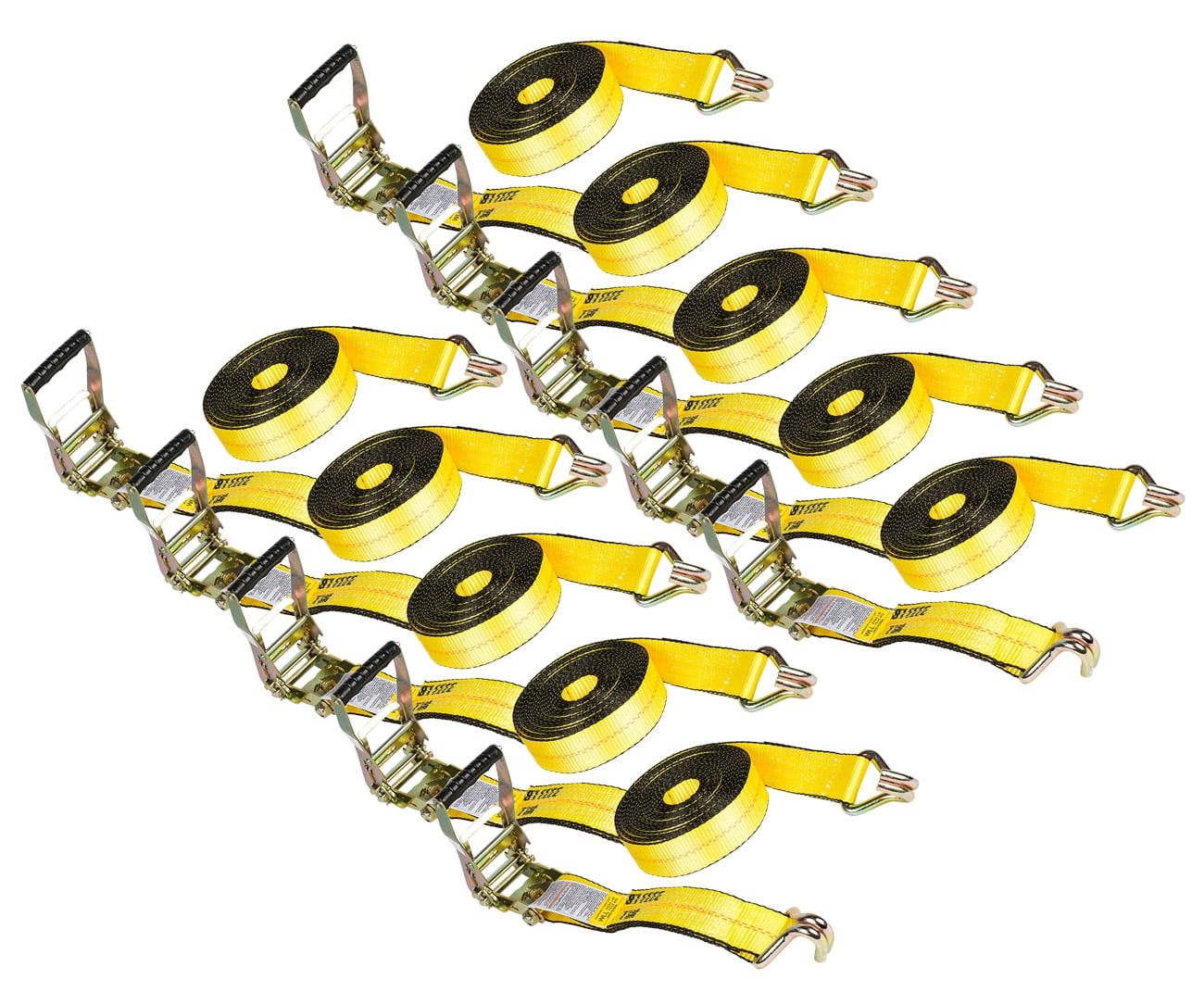 Ratchet TieDown Straps with Wire Hook, 2" x 30' Yellow Ratchet Strap