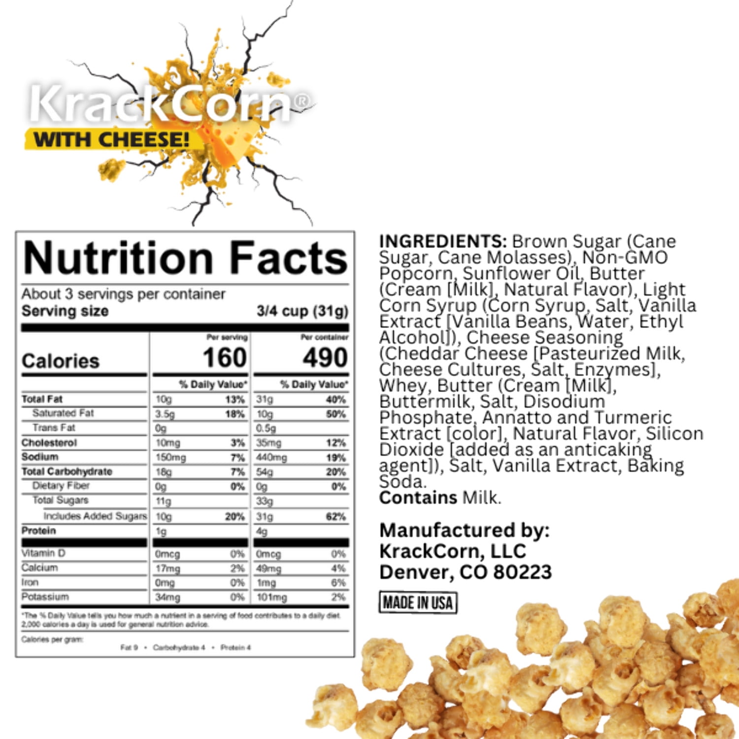 KrackCorn® Popcorn With Cheese! 3.25oz Personal Size - 6 pack
