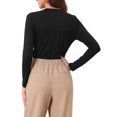 thumbnail image 3 of INSPIRE CHIC Long Sleeve Bodysuit for Womesn's Faux Wrap V Neck Elegant Ruched Business Casual Tops XS Black, 3 of 6