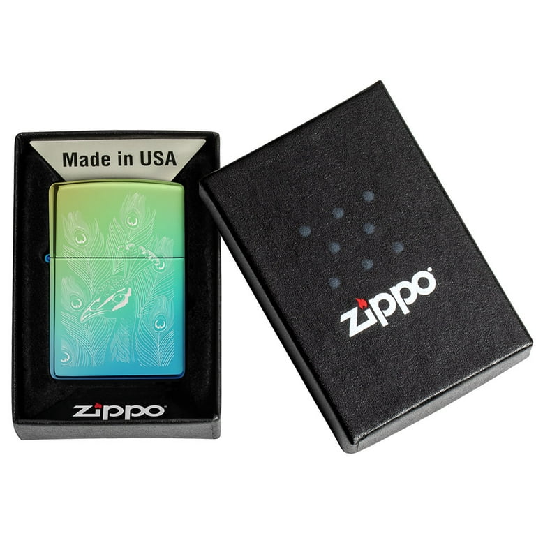 Zippo Peacock Design High Polish Teal Pocket Lighter Zippo Peacock Design High Polish Teal Pocket Lighter