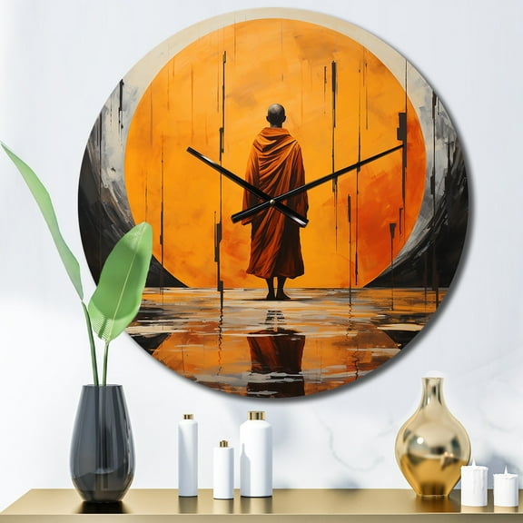 Designart "Simplicity Orange Buddhism Guru V" Spiritual Oversized Wall Clock