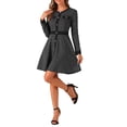 thumbnail image 4 of INSPIRE CHIC Women's Dress Houndstooth Plaid Crew Neck Button Front Elegant A-Line Dress XL Dark Gray, 4 of 6