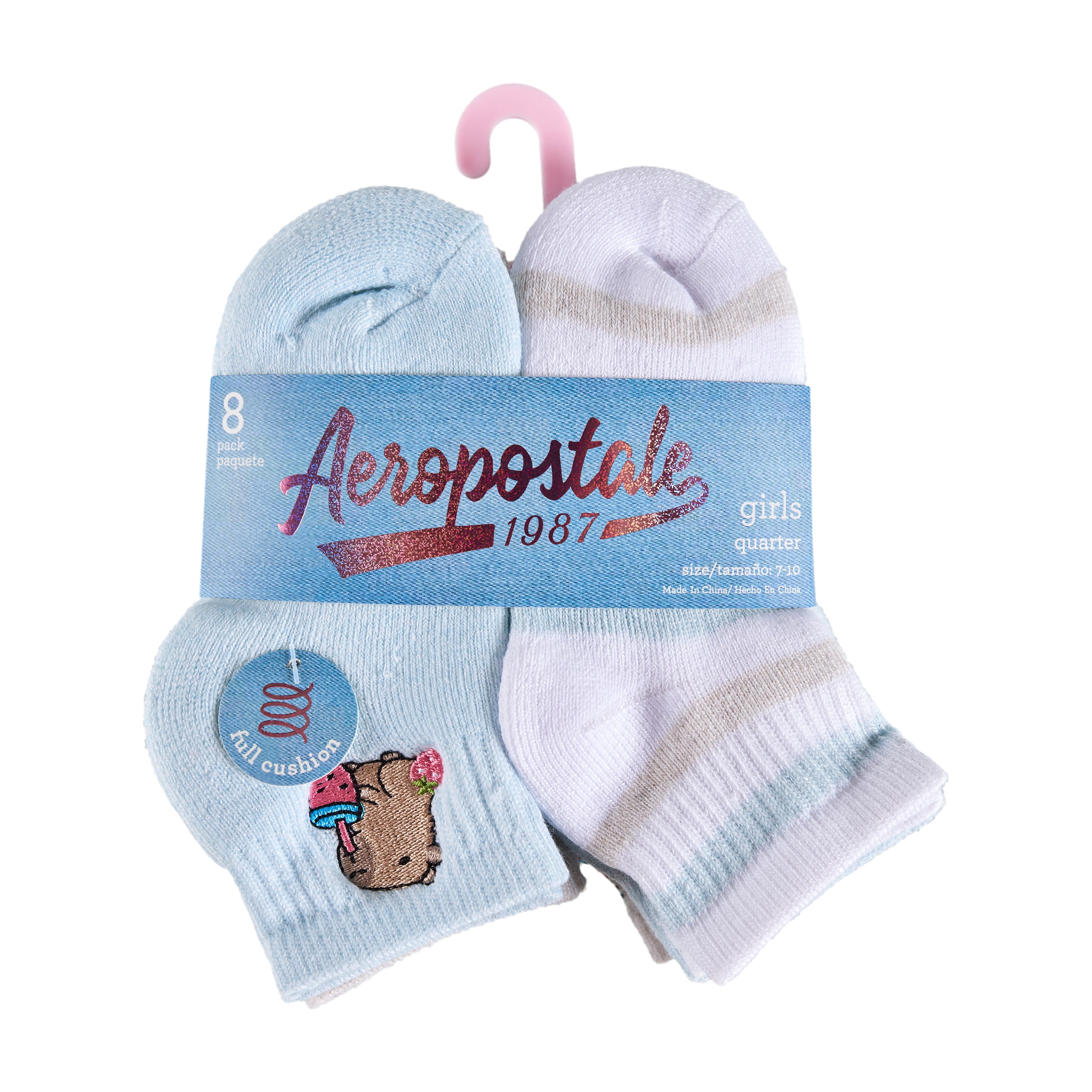 Aeropostale Girls Full Cushion Quarter Kids Socks (8-Pack) – Capybara Embroidery