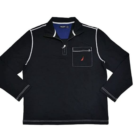 Nautica Mens Half Zip Mock Neck Sweatshirt (Black, Large)