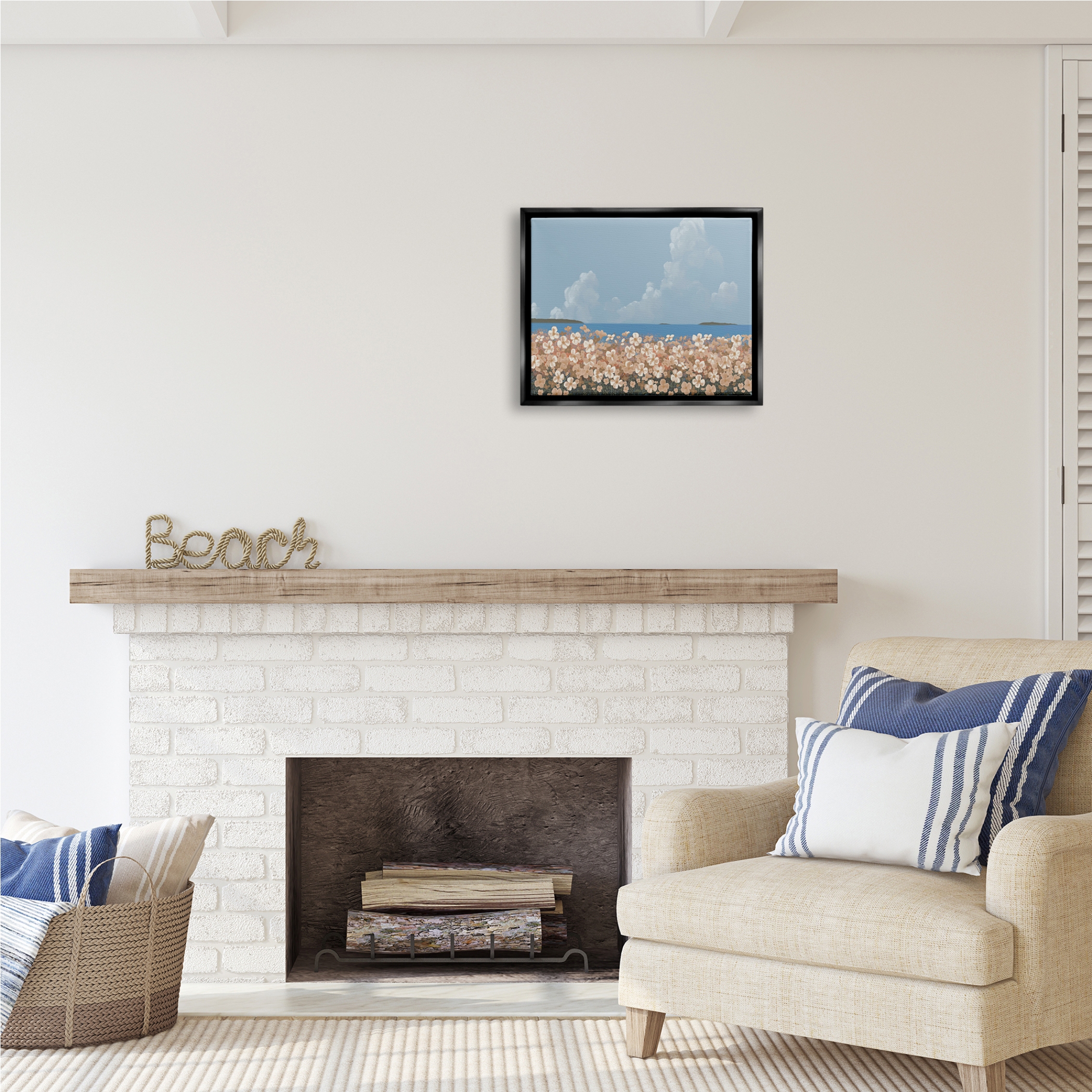 Stupell Industries Coastal Flower Meadow Botanical & Floral Painting Black Floater Framed Art Print Wall Art, 21 x 17