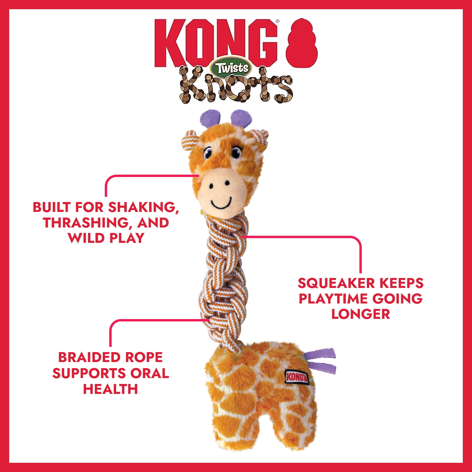 KONG® Knots Twists Squeaker Dog Toy, Giraffe, Medium/Large