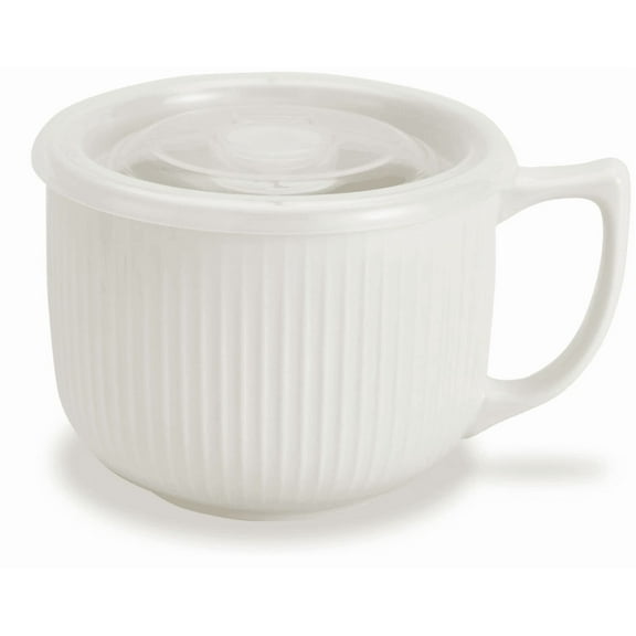 BVIEAKD Ceramic Soup Bowl with Handle 32oz – Microwave Ramen Bowl with Lid, Soup Mugs & Cups for Cereal, Oatmeal, Ramen, Instant Noodle, Soup Container with Lid - (White)