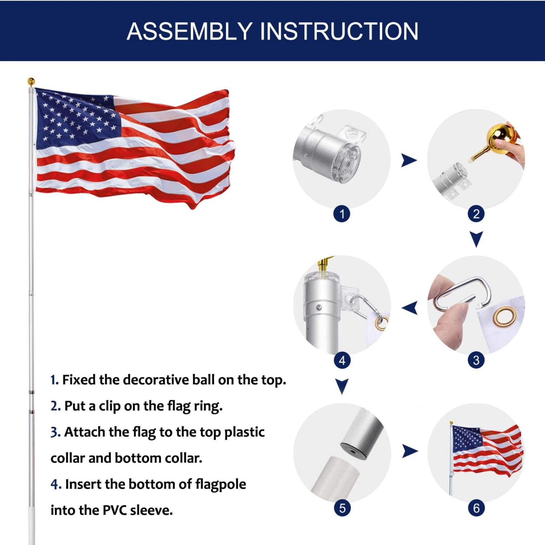 25Ft Telescopic Flag Pole Kit, Heavy Duty Aluminum Telescoping Flagpole, with 3x5 American Flag and Topper Ball for Commercial, Residential Use