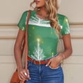 thumbnail image 6 of KLL Women 's Crew Neck Bodysuit Jumpsuits Christmas Green Print Short onesies Stretch T Shirts, 6 of 7