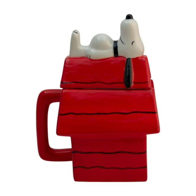 Taza 3D Esculpida en Cerámica con Tapa, Diseño Casa Snoopy, Colección Peanuts, Tarro para Bebidas Calientes, Decorativo, Capacidad 591 ml