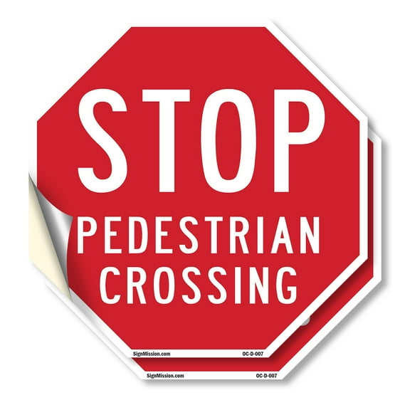 Stop Pedestrian Crossing (2 Pack) 18 inch X 18 inch Octagon Vinyl Label Decal Sticker Weather Resistant, UV Protected for Workplace, Private Property, and Construction Site, Made in the