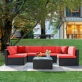 thumbnail image 5 of Lacoo 7 Pieces Patio Conversation Sets Outdoor Sectional Sofa Set PE Wicker Rattan Sectional Seating Group with Cushions and Glass Table, Red, 5 of 7