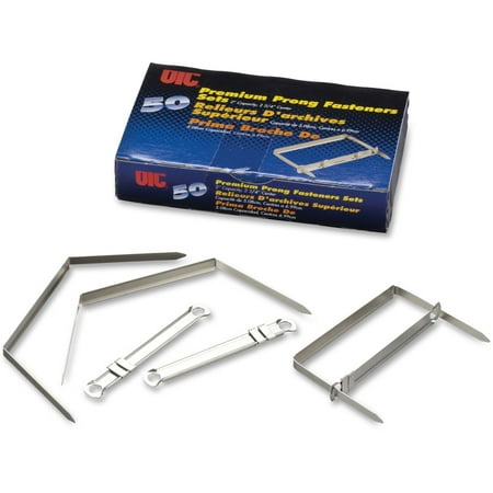 Officemate Premium Prong Fasteners, Complete Set, 2-Inch Capacity, 2.75-Inch Base, Box of 50, Silver (99711)