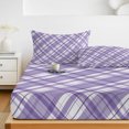 thumbnail image 6 of Cal.King Size Fitted Sheet Set - Purple Plaid 3 Piece Bedding Sets 16" Deep Pocket Fitted Sheet with 2 Pillowcases, White Stripes Modern Grids Geometric Brushed Microfiber Hotel Luxury Bed Sheets, 6 of 9
