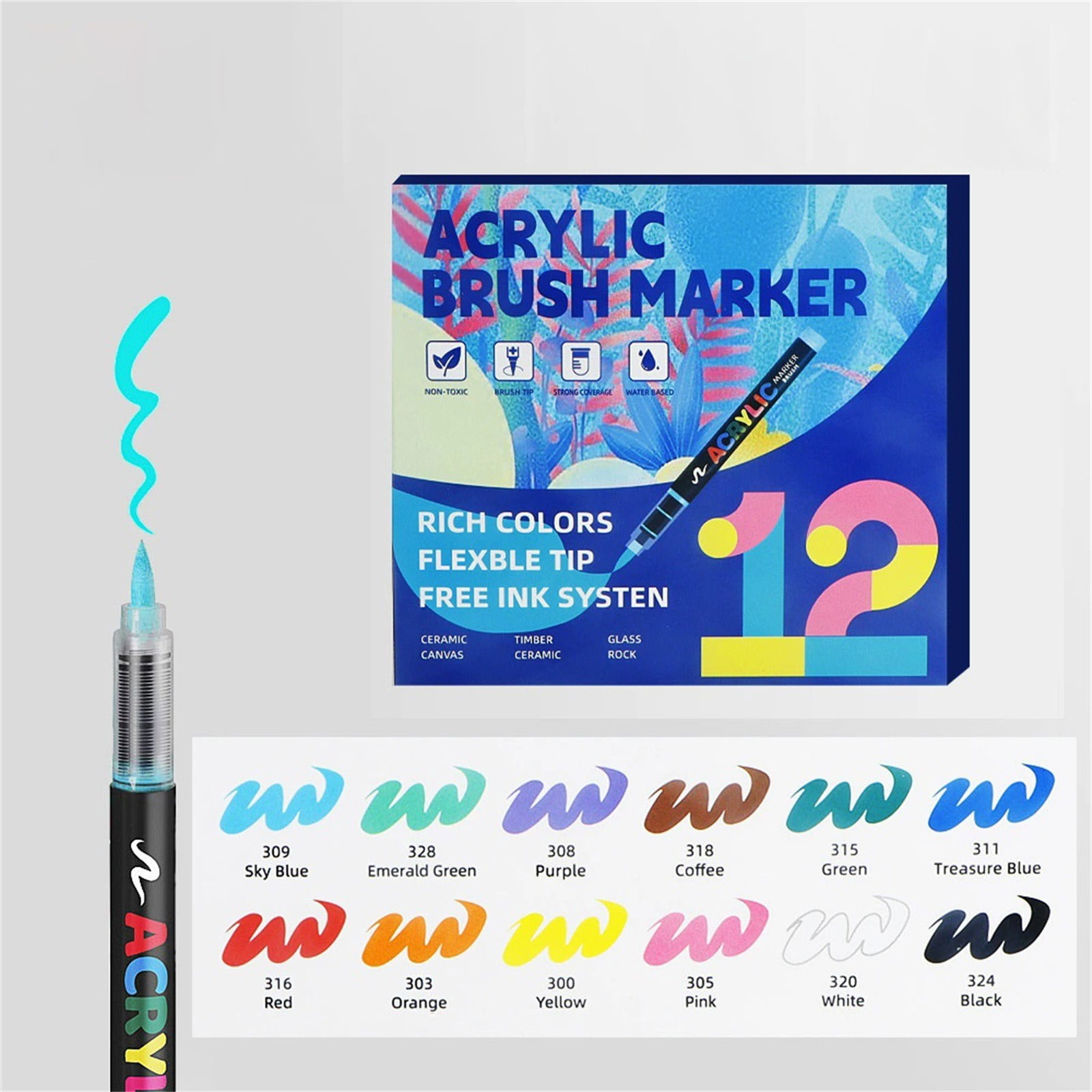NANDIYNZHI Acrylic Paint Pens 12 Colors Art Supplies For Adults Acrylic Marker Acrylic Paint Set Art Supplies Acrylic Paint Pens Glitter Pens Alcohol Markers Fabric Markers Outline Markers