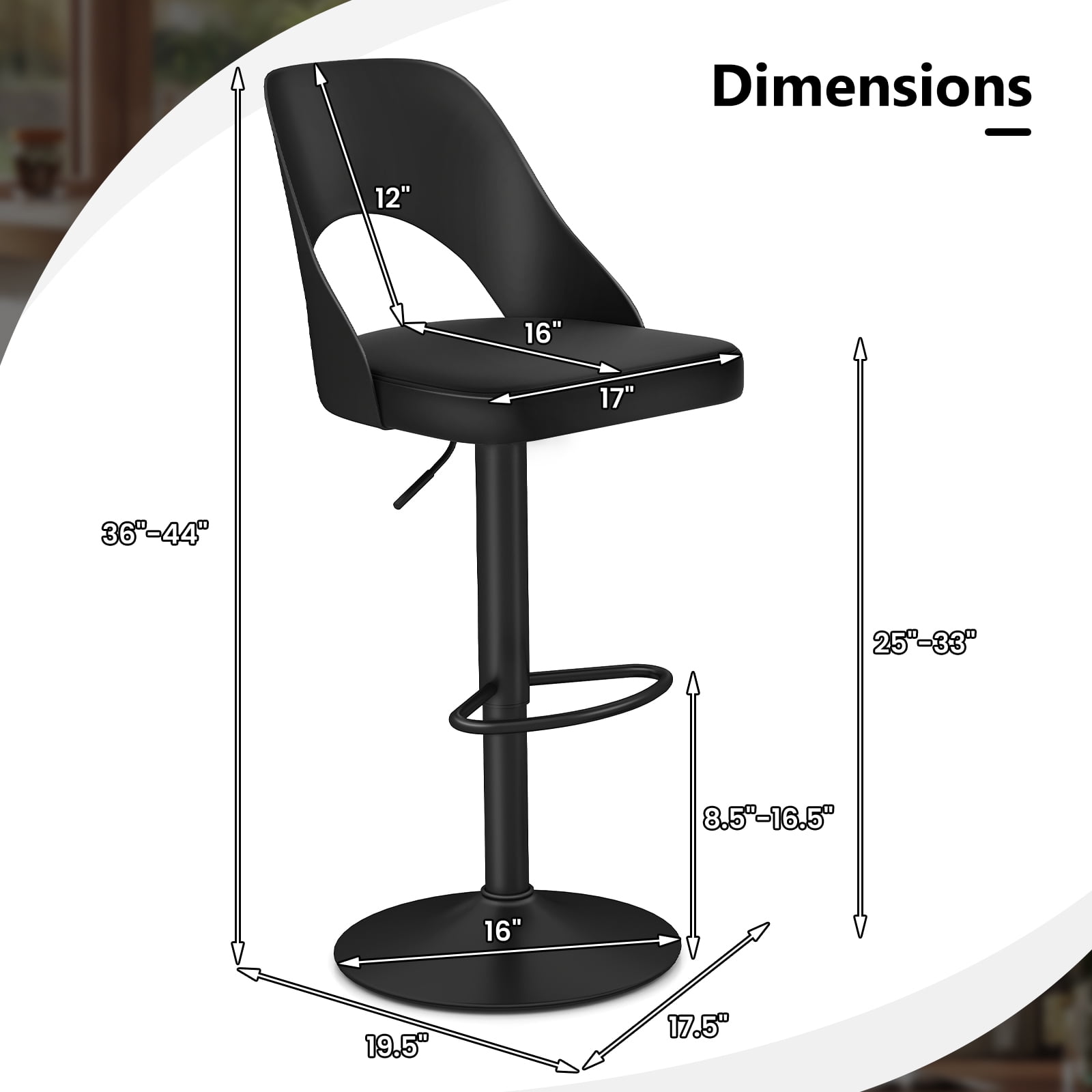 Gymax Bar Stools Set of 2 w/Enlarged PU Leather Seat Footrest Swivel Bar Chairs Black