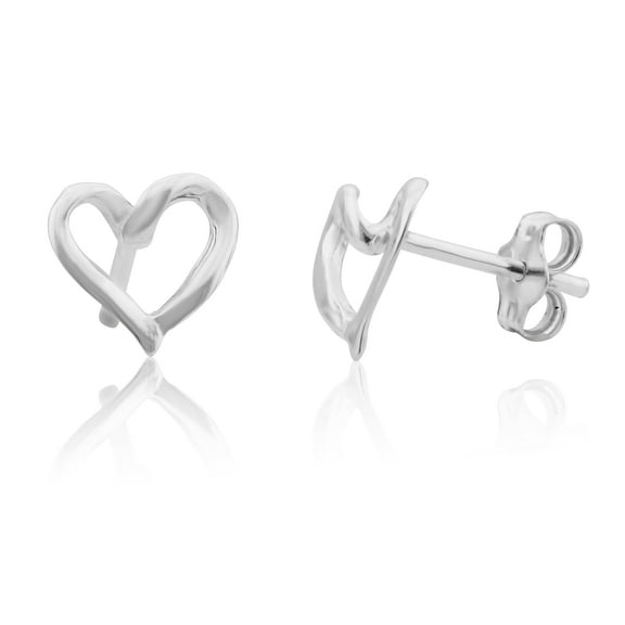 SilverCloseOut Sterling Silver Teens Hollow Heart Stud Earrings 8mm