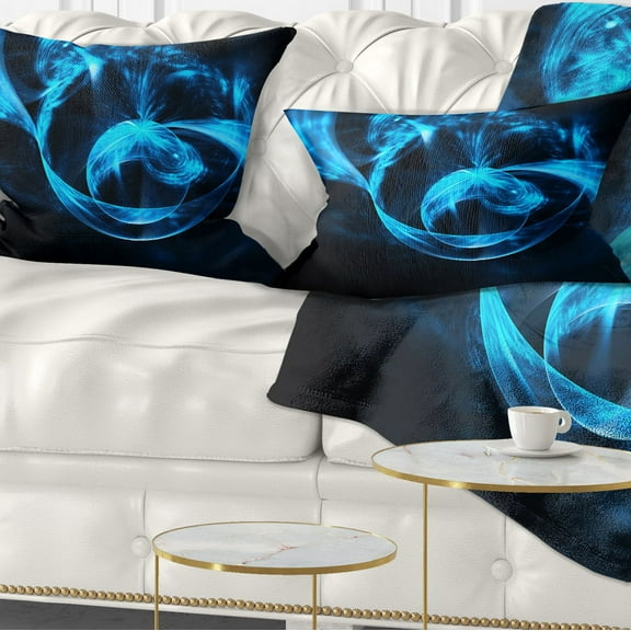Designart Fractal 3D Circled Blue Waves - Contemporary Throw Pillow - 12x20