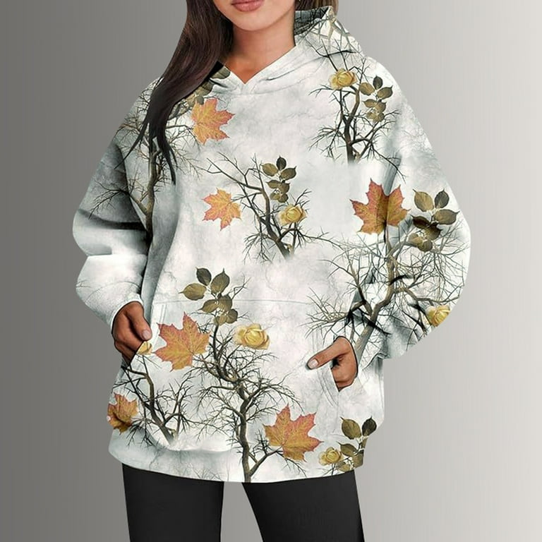 Women s Camo Hoodie Maple Leaf Print Oversized Sweatshirt Long Sleeve Hoodies With Pocket Casual Fall Pullover Dress Jacket Women Thin Zip up Hoodie Women Thin Hoodies for Women Women s Long Zip