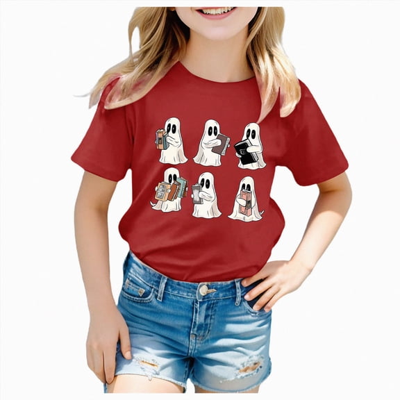 NLOMOCT Toddler Girls T Shirts Kid Toddler Girls Halloween T-Shirts Bow Shirt T-Shirts, Girls Short Sleeve Tees Tops Fashion Halloween Tops,Red,10-11 Years