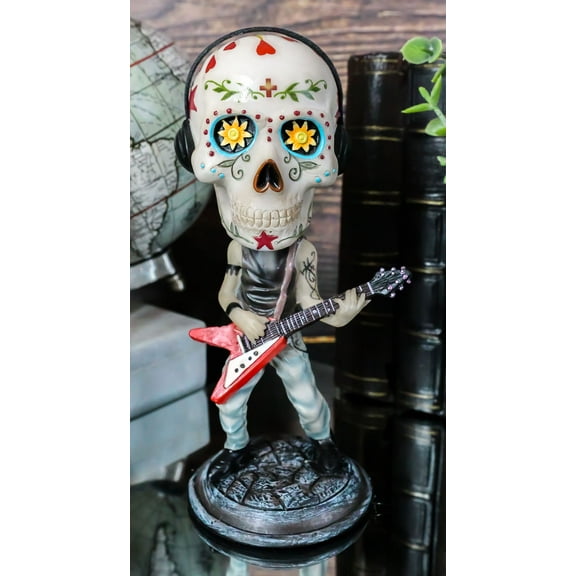 Day Of The Dead Skeleton Rock Band Guitar Player Guitarist Bobblehead Statue