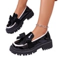 thumbnail image 4 of Hurxie Bow Loafers for Women's Patent Leather Chunky Heel Dress Shoes Elegant Round Toe Platform Casual Work School Shoes for Business Office Everyday Wear Black 6, 4 of 8
