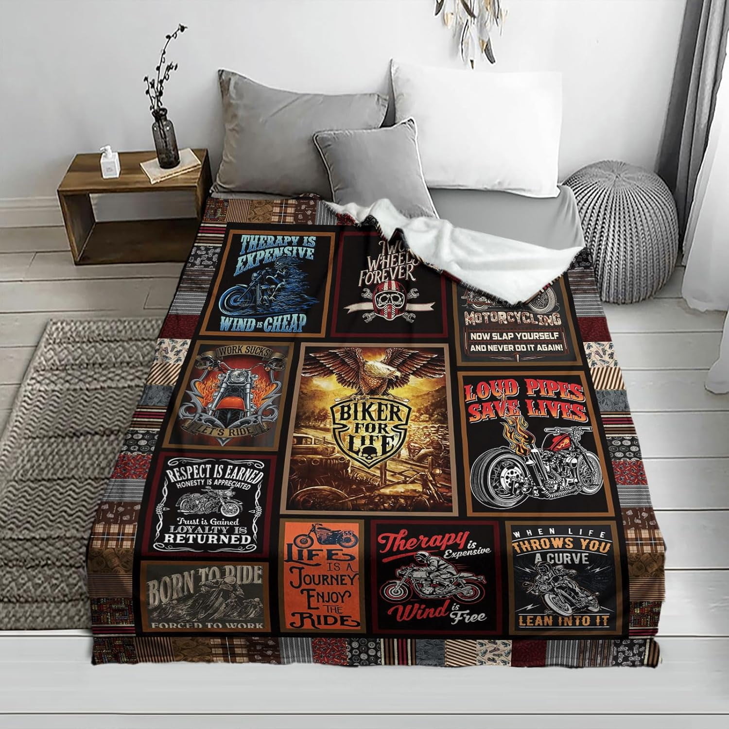 Motorcycle Blankets Super Soft Flannel Fleece Throw Blankets for Bed Sofa and Couch Cool Motorcycle Gifts for Men and Women Fluffy Warm Riding Blankets