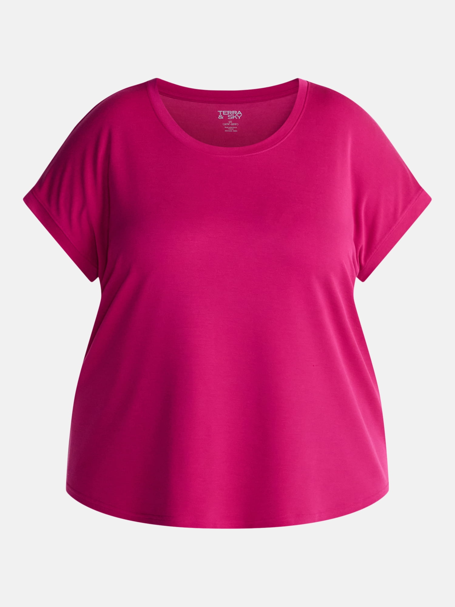 Terra & Sky Women’s Plus Scoop Neck Tunic Tee with Short Sleeves, Sizes 0X-5X