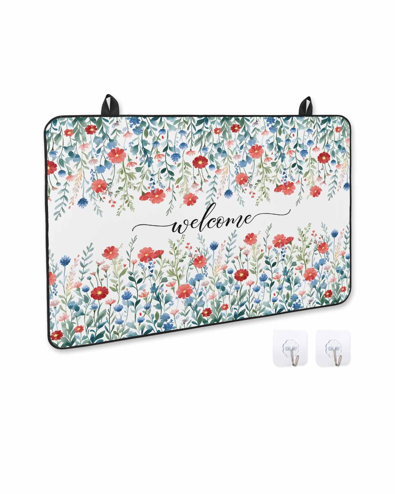 nqOlkjepod Large Induction Cooktop Protector Mat 24"x21", Pastoral Botanical Stove Top Covers for Electric Stove, Watercolor Blue Red Floral Spring Stove Burner Cover Mats, Glass Top Stove Cover