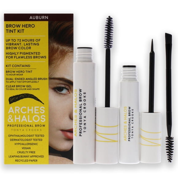 Arches and Halos 0.169oz Clear Brow Gel, 0.270 Brow Hero Tint, Brocha en ángulo de dos puntas Kit de tinte Brow Hero - Castaño rojizo 3 Pc Arches and Halos 0.169oz Clear Brow Gel, 0.270 Brow Hero Tint, Brocha en ángulo de dos puntas 3 Pc
