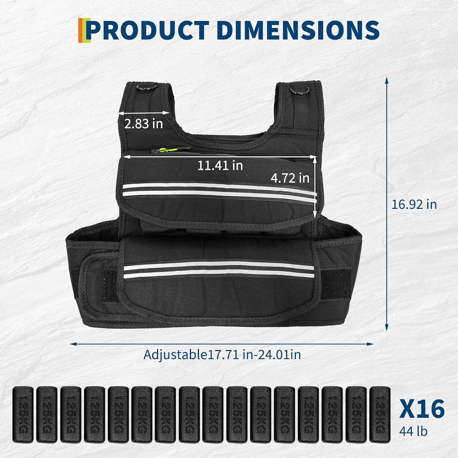 Adjustable Weighted Vest for Rucking & Running, 25lbs/35lbs/45lbs Weight Vest for Men Women with Reflective Strips, Storage Pocket for Strength Training, Walking, Workouts